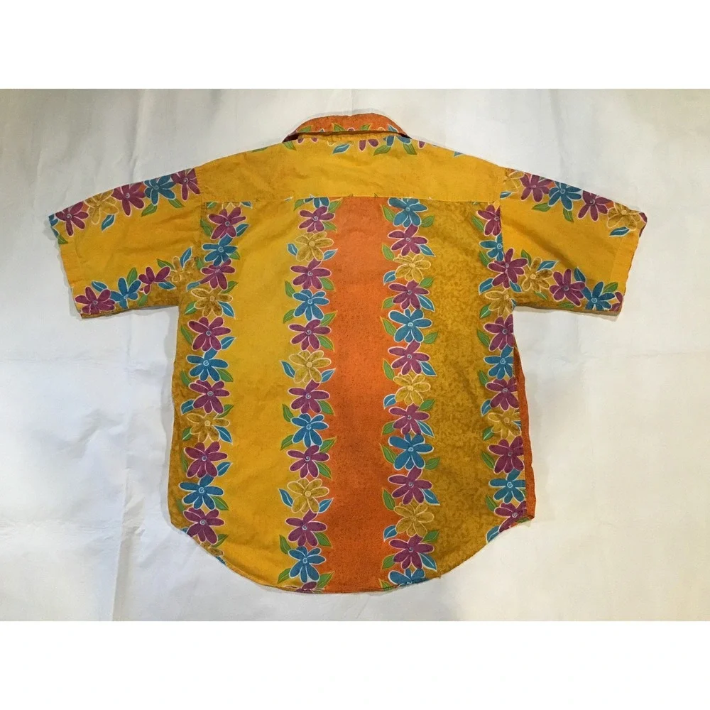 Fierce Vintage Mens Floral Hawaiian Shirt Mustard Orange Cotton Short Sleeve M - Picture 3 of 3